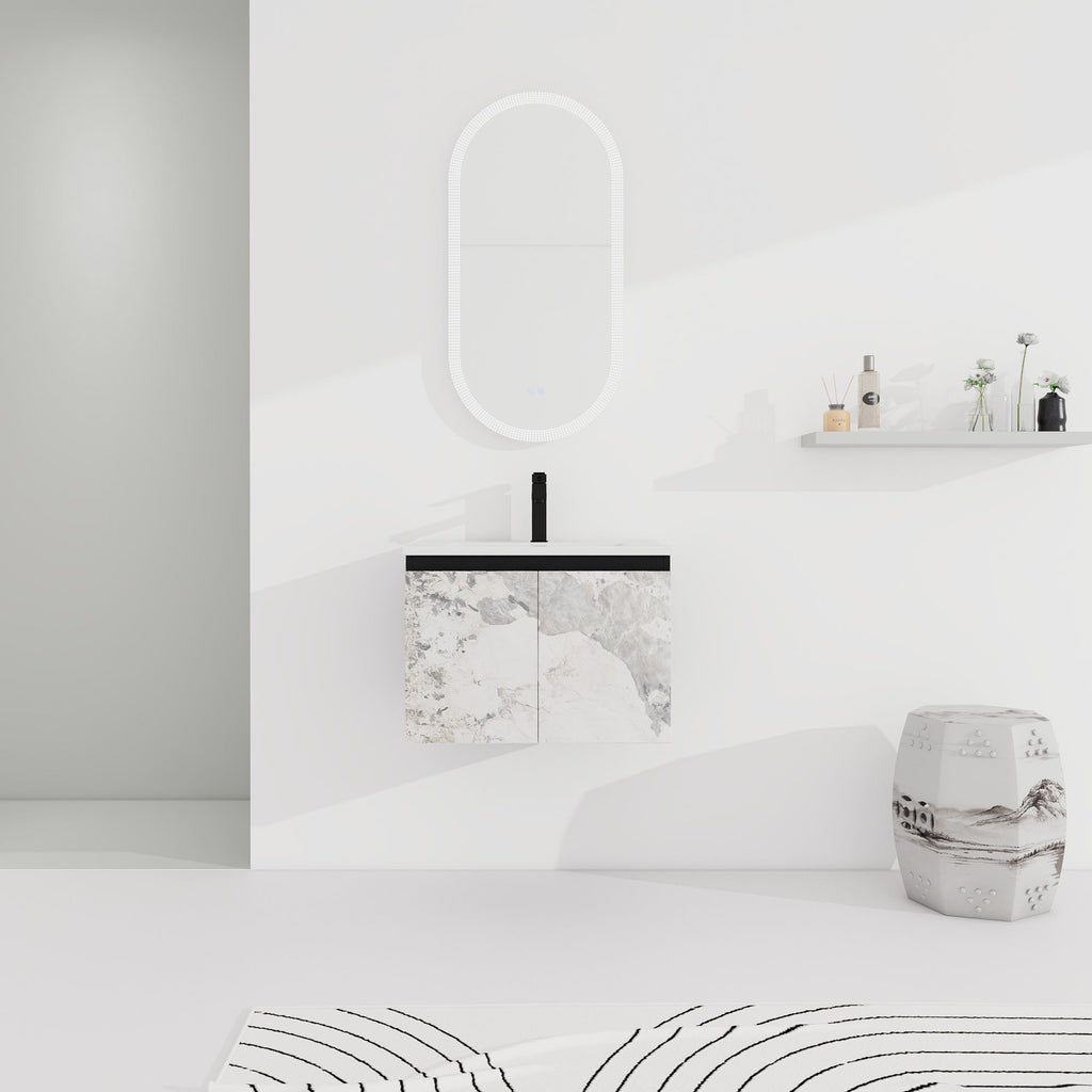24'' Floating Wall-Mounted Bathroom Vanity With Ceramics Sink & Soft-Close Cabinet Door, KD-Package
