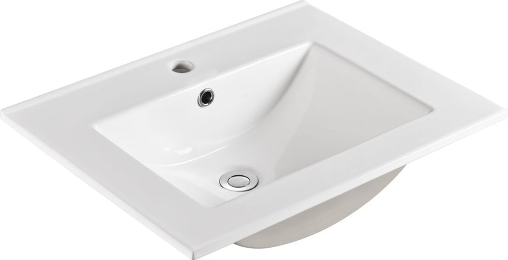 24 Inch Ceramic Vanity Top, 24"D x 18.3"W x 6.7"H, Glossy White(Only Basin)