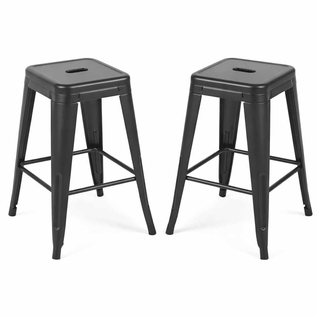 24 Inch Counter Height Stool, Backless Metal Bar Stools Set of 2, Non-Stackable, Detachable & Easy Assembly, Space-Saving Design for Kitchen Island/Bar/Café/Dining Room (Matte Black)