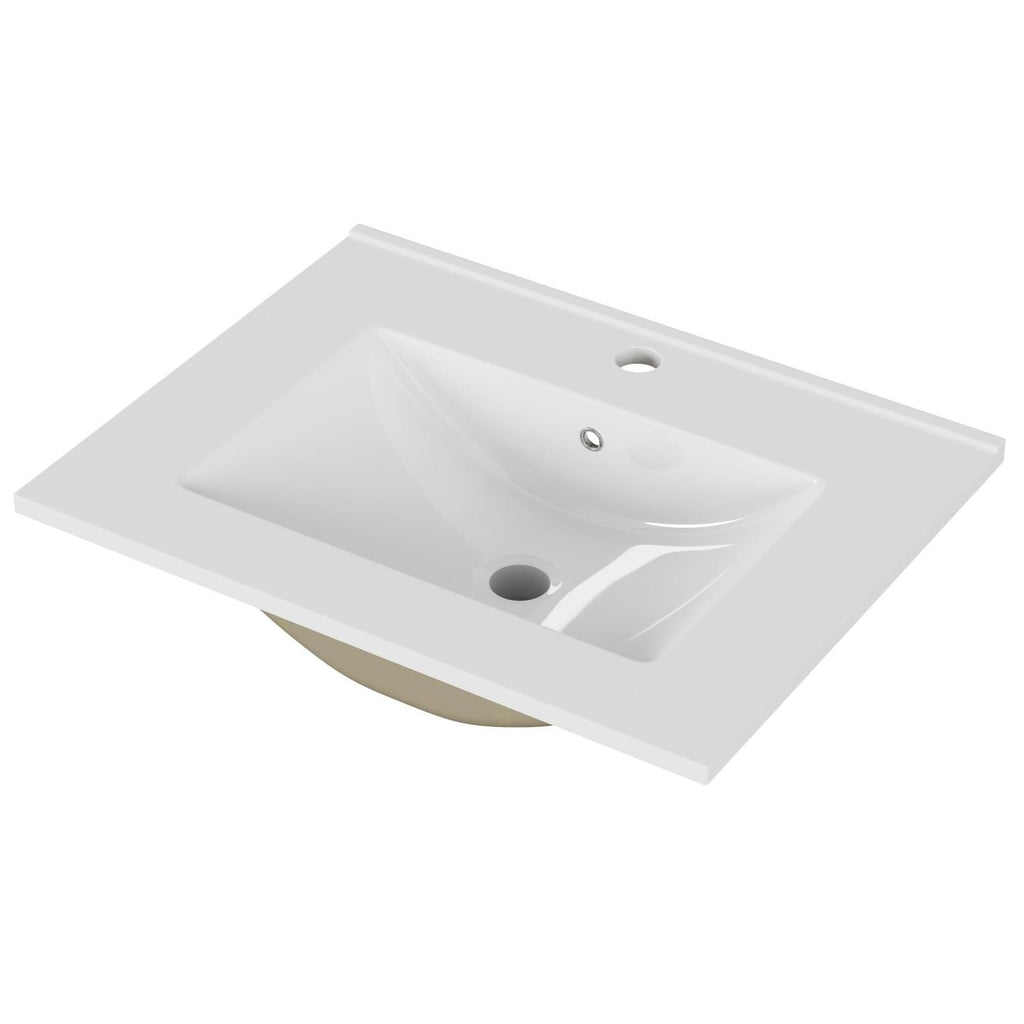 24-Inch White Ceramic Bathroom Sink,Compatible with 24-Inch Vanities,Pre-Drilled Faucet Hole,Space-Saving Design,Easy to Clean