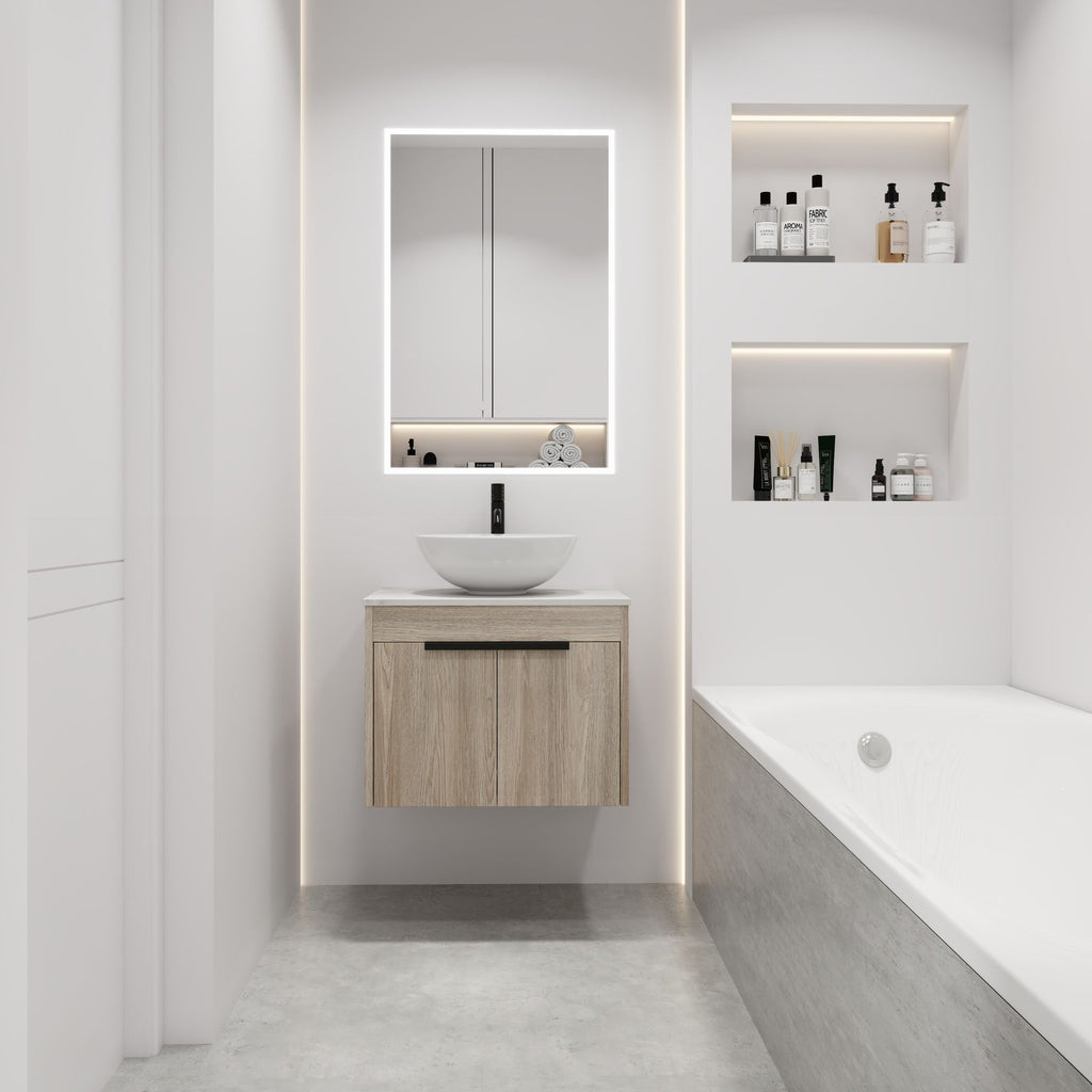 24 " Modern Design Float Bathroom Vanity With Ceramic Basin Set, Wall Mounted White Oak Vanity With Soft Close Door,KD-Packing,KD-Packing,2 Pieces Parcel(TOP-BAB321MOWH)