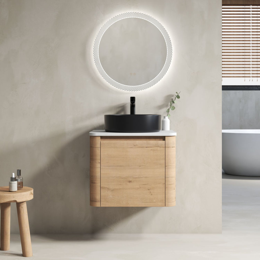 24'' Wall-Mounted Bathroom Vanity With Ceramic Art Sink & 1-Soft-Close Door, KD-Packing, Plywood