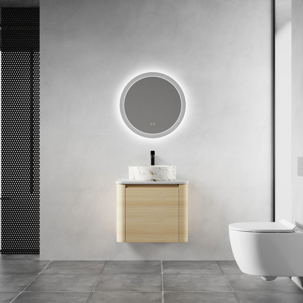 24'' Wall-Mounted Bathroom Vanity With Ceramic Art Sink & 1-Soft-Close Door, KD-Packing, Plywood