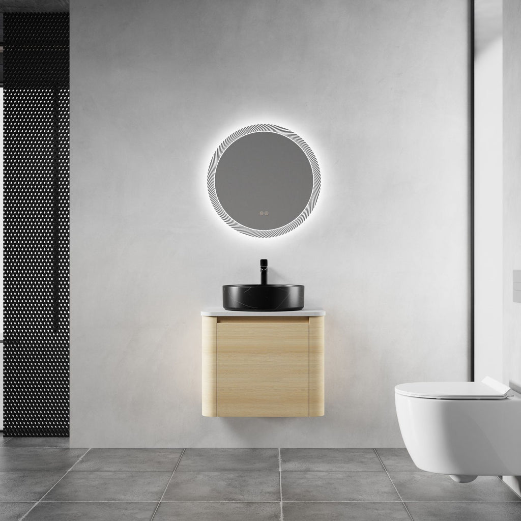 24'' Wall-Mounted Bathroom Vanity With Ceramic Art Sink & 1-Soft-Close Door, KD-Packing, Plywood