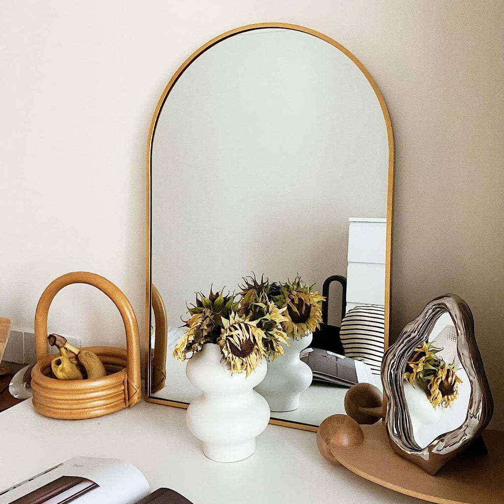 24x36 Inch Gold Metal Framed Arched Bathrrom Mirror for Wall.(W2203134100)