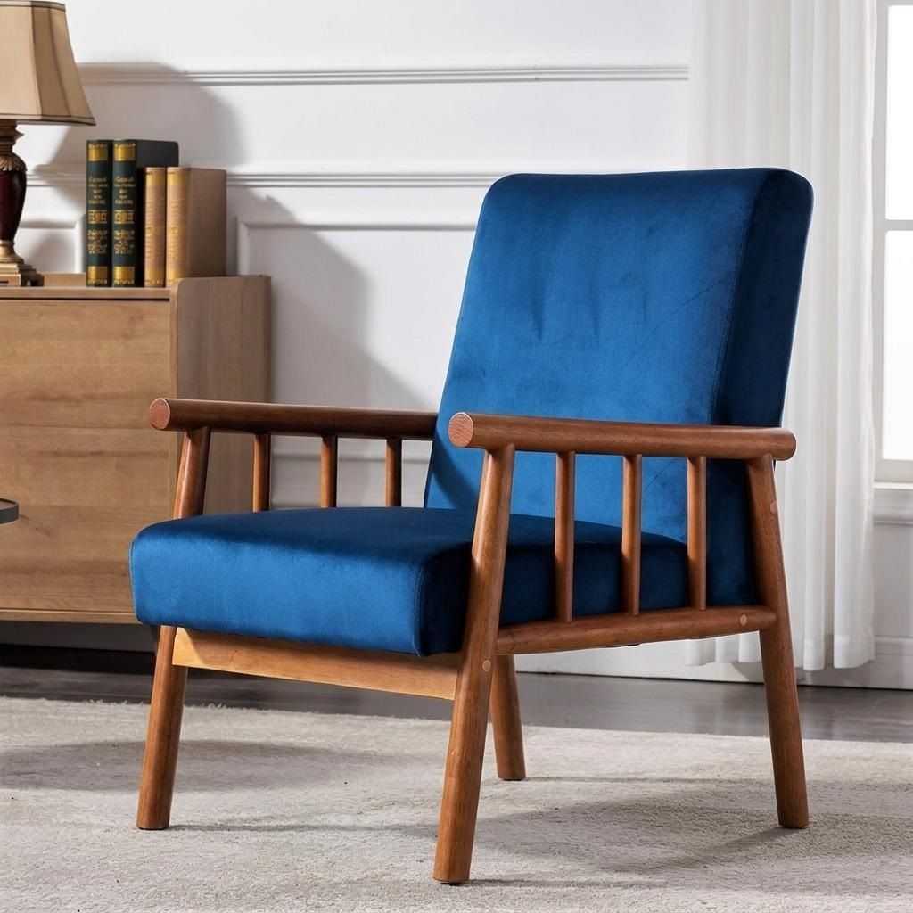 25'' Wide Classic Mid-Century Modern Arm Chair, Dark Blue