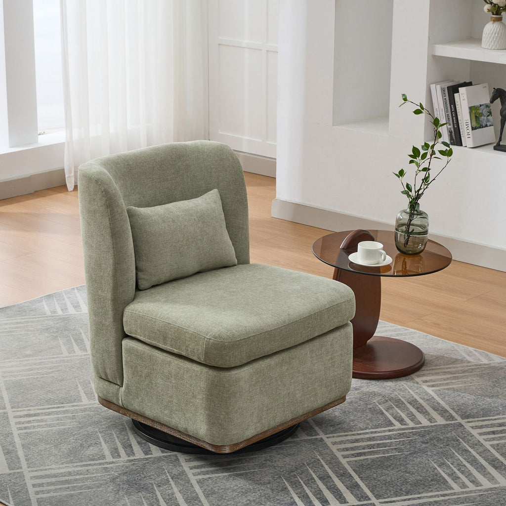 25.2 "Wide Modern Chenille Cushioned Armless Metal Base 360° Swivel Chair with Pillow, Suitable for Living Room, Family Room, Bedroom, Lounge Area, Office. Pale Green