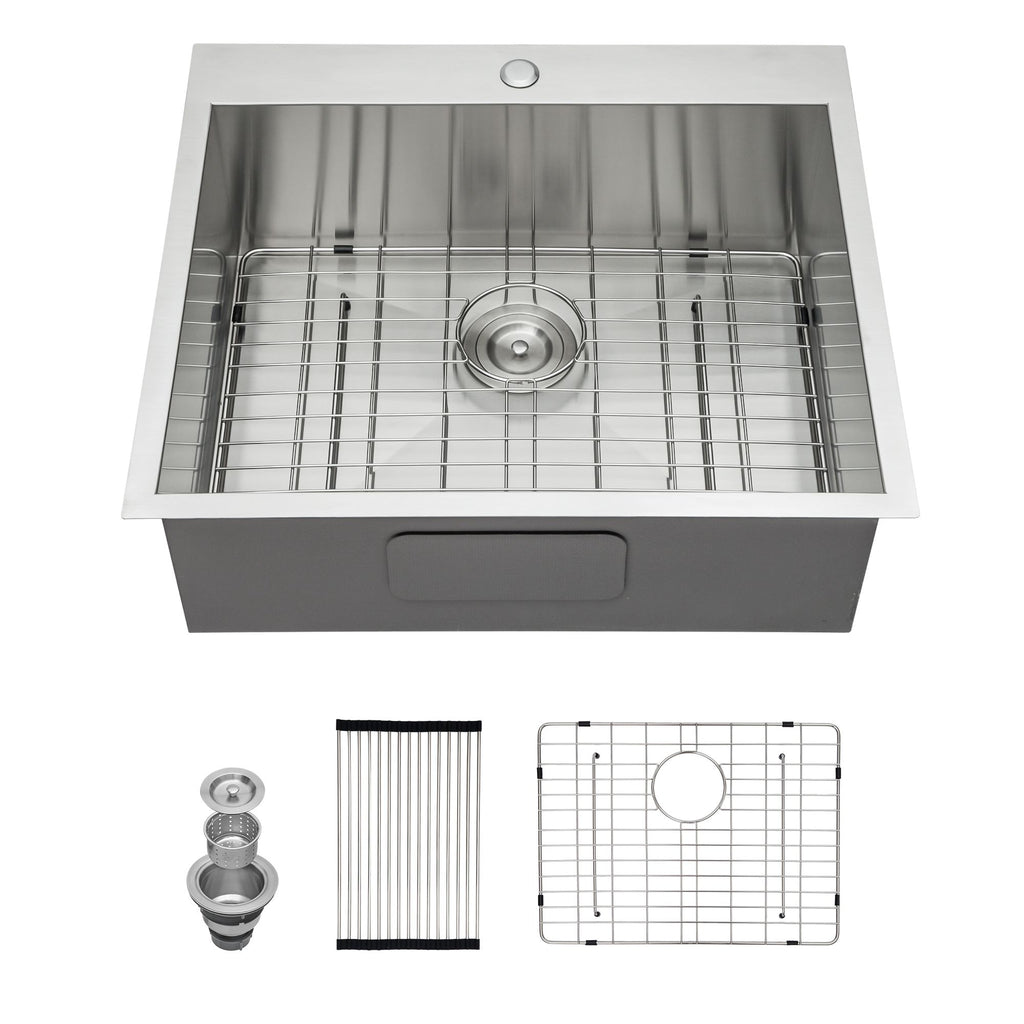 25"x22"x12" Stainless Steel Laundry Utility Sink Drop In Topmount Deep Single Bowl Kitchen Sink Basin