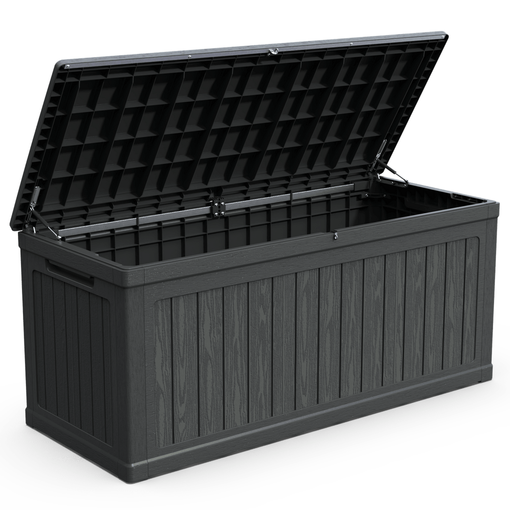 260 Gallon Large Outdoor Storage XXL Deck Box for Patio Furniture, Outdoor Cushions, Garden Tools and Sports/Pools Equipment, Waterproof Resin, Lockable, Black