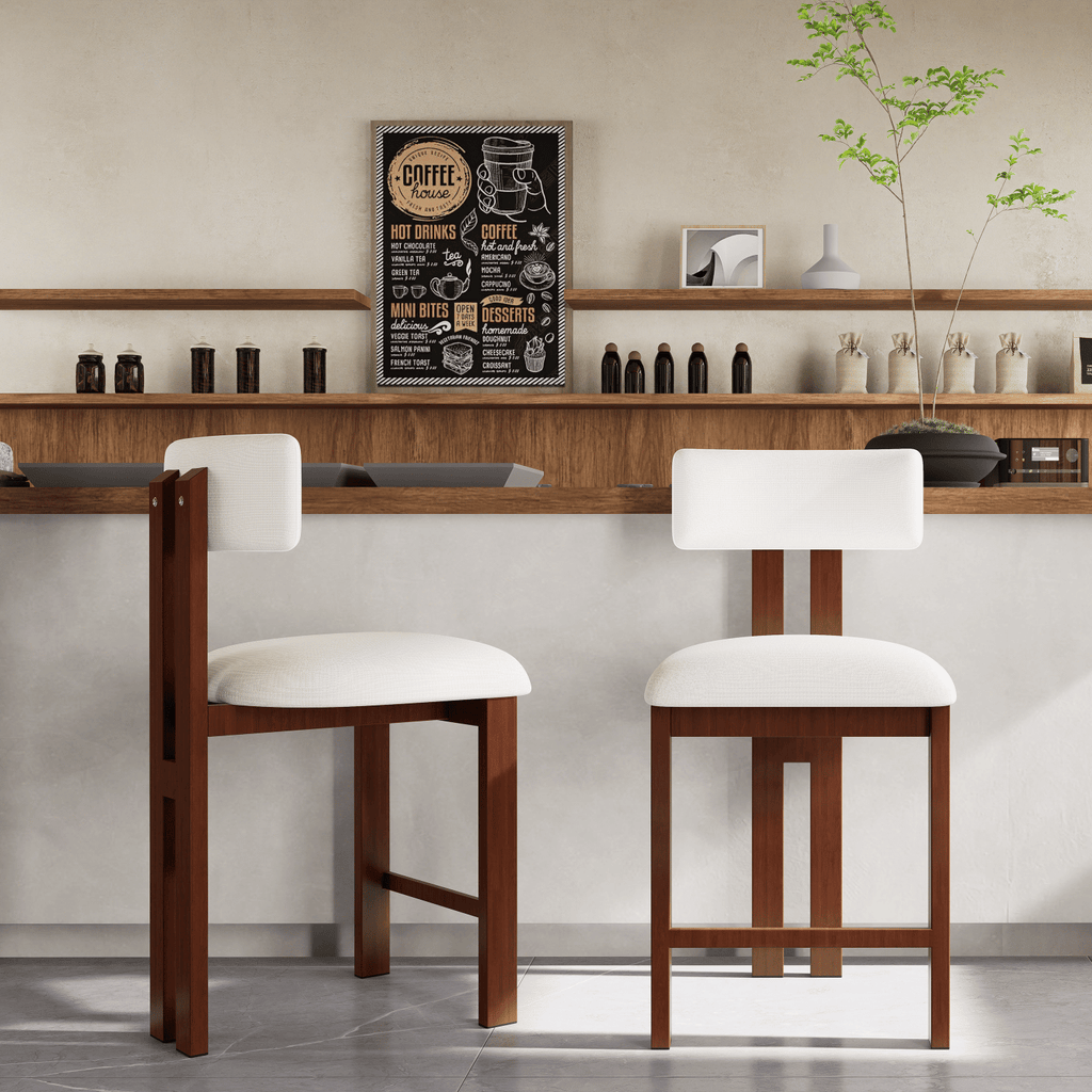 26.5'' Stylish Round Stools with Low Back - Comfortable Upholstered Seat & Black Metal Frame for Kitchen & Dining