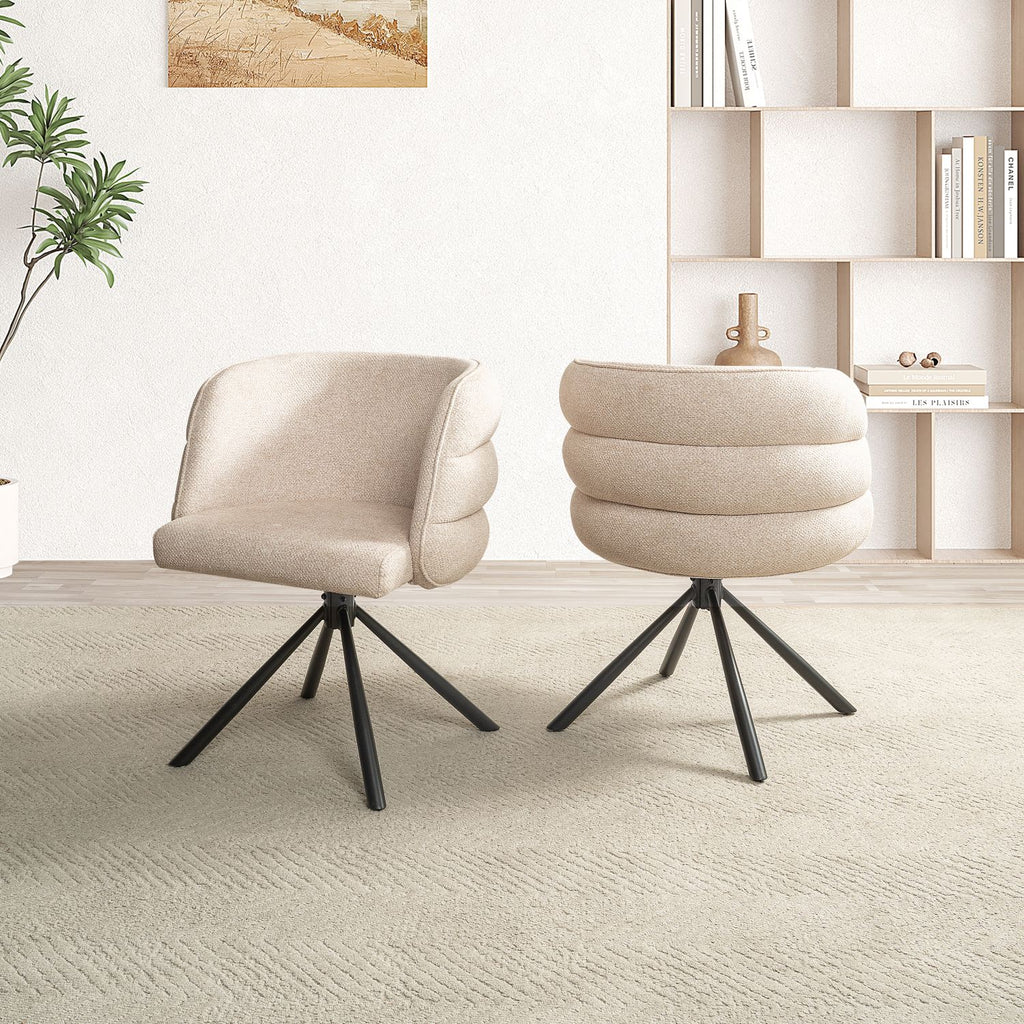 270° Swivel Home Office Desk Chairs Set of 2,Modern Dining Chairs, Upholstered Bedroom Chairs with Metal Base,Makeup Chair for Vanity, for Living Room, Bedroom,Study Room,Dining Room(Beige)