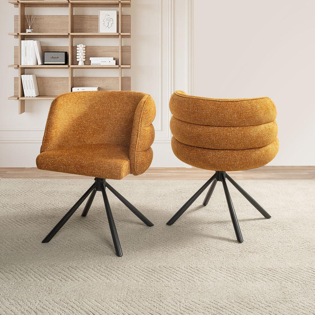 270° Swivel Home Office Desk Chairs Set of 2,Modern Dining Chairs, Upholstered Bedroom Chairs with Metal Base,Makeup Chair for Vanity, for Living Room, Bedroom,Study Room,Dining Room(Orange)