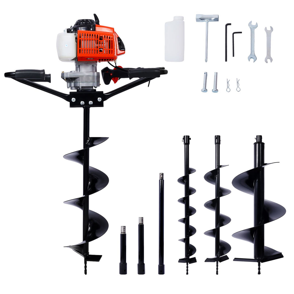 2.7HP Post Hole Digger 63cc two person handle Gas-Powered 2-Stroke Auger Digging Drill Shaft Size 3/4" (Machine Only)EPA COMPLAINT With L4"+L6"+L8"+L12" DRILL BITS+EXT ROD KITS