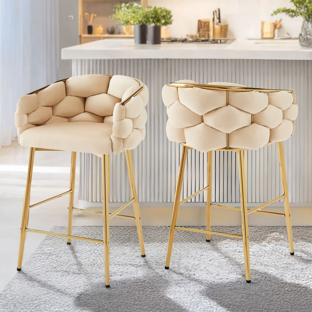 28'' Modern Counter Stools Set of 2,Beige Counter Stools with iron Frame,Soft back and cushion,Footrest,suitable for Kitchen/Bedroom/Dining Room.