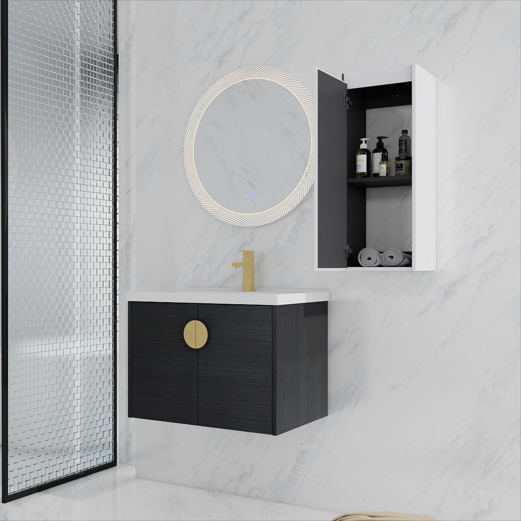 28" Wall-Mounted Bathroom Vanity With Ceramic Sink and Side Cabinet, Soft Close Doors, 00112WH-06328BCT Combination Cabinet(KD-Packing)