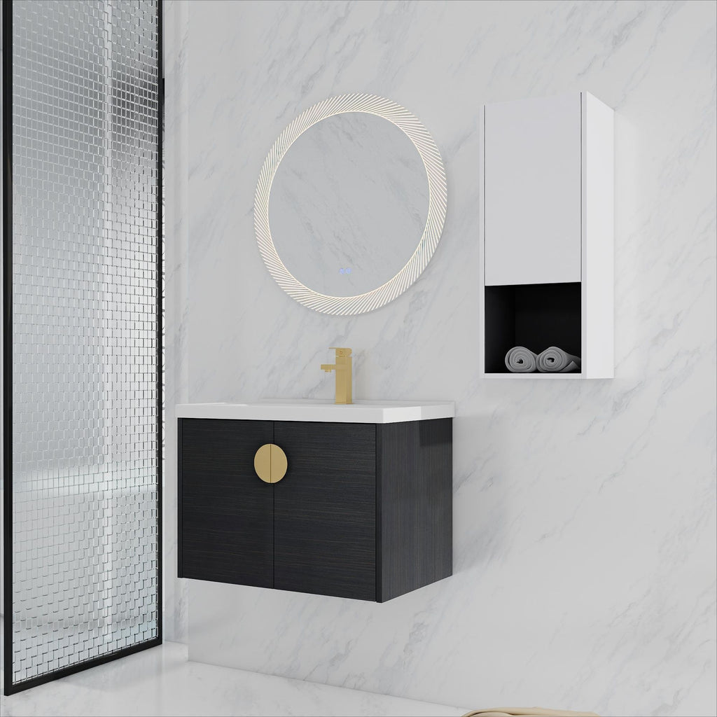 28" Wall-Mounted Bathroom Vanity With Ceramic Sink and Side Cabinet, Soft Close Doors, 00212WHK-06328BCT Combination Cabinet(KD-Packing)