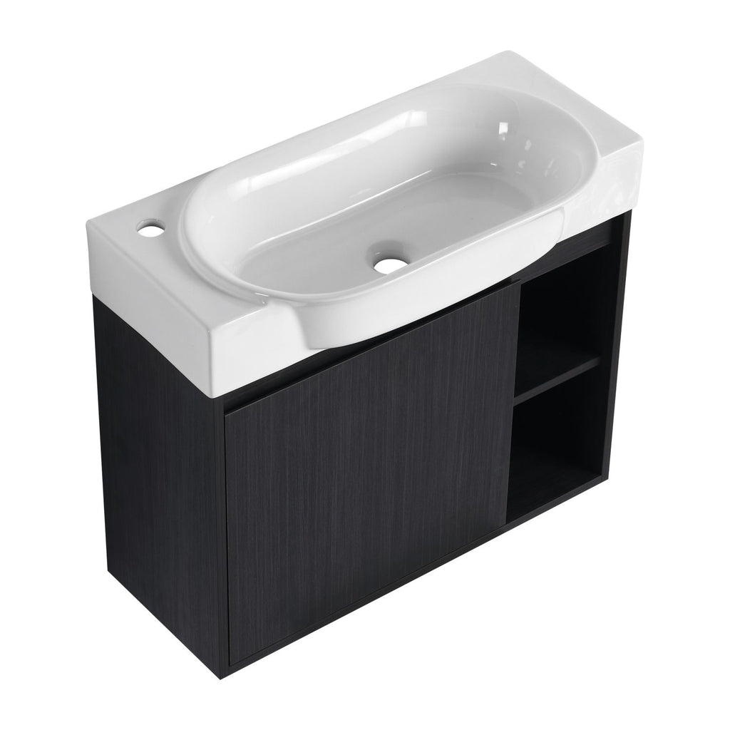 28'' Wall-Mounted Bathroom Vanity with White Ceramic Sink & Soft-Close Door, KD-Packing