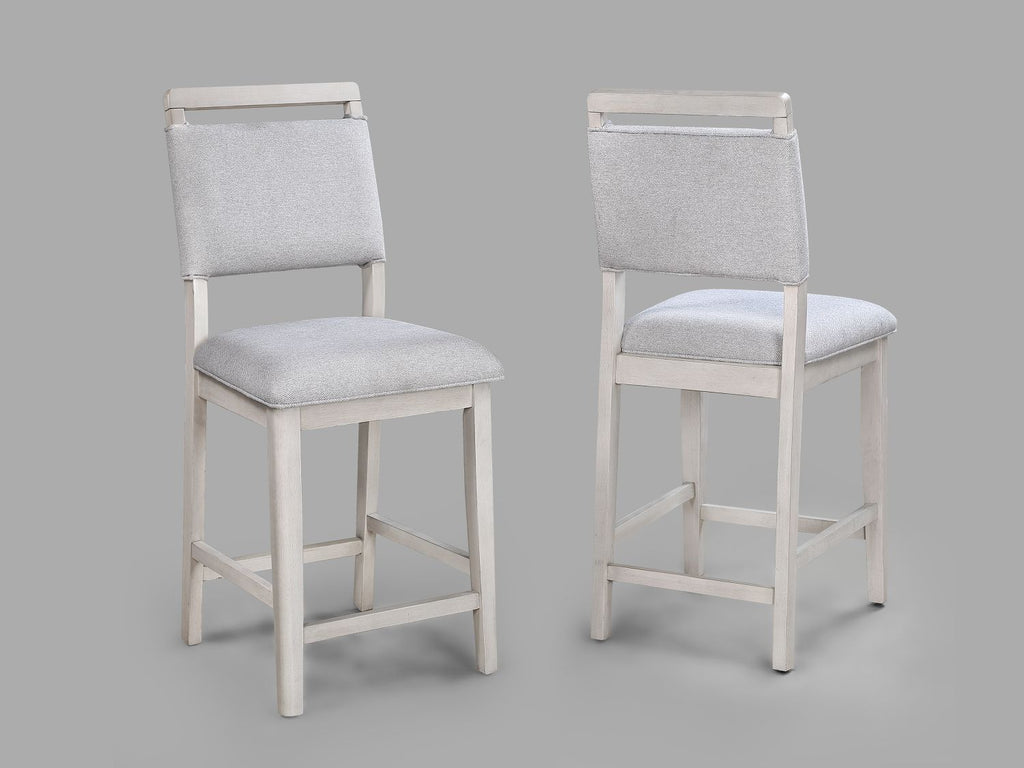 2pc White Light Gray Upholstered Counter Height Pub Chairs Dining Room Wooden Solid Wood Furniture
