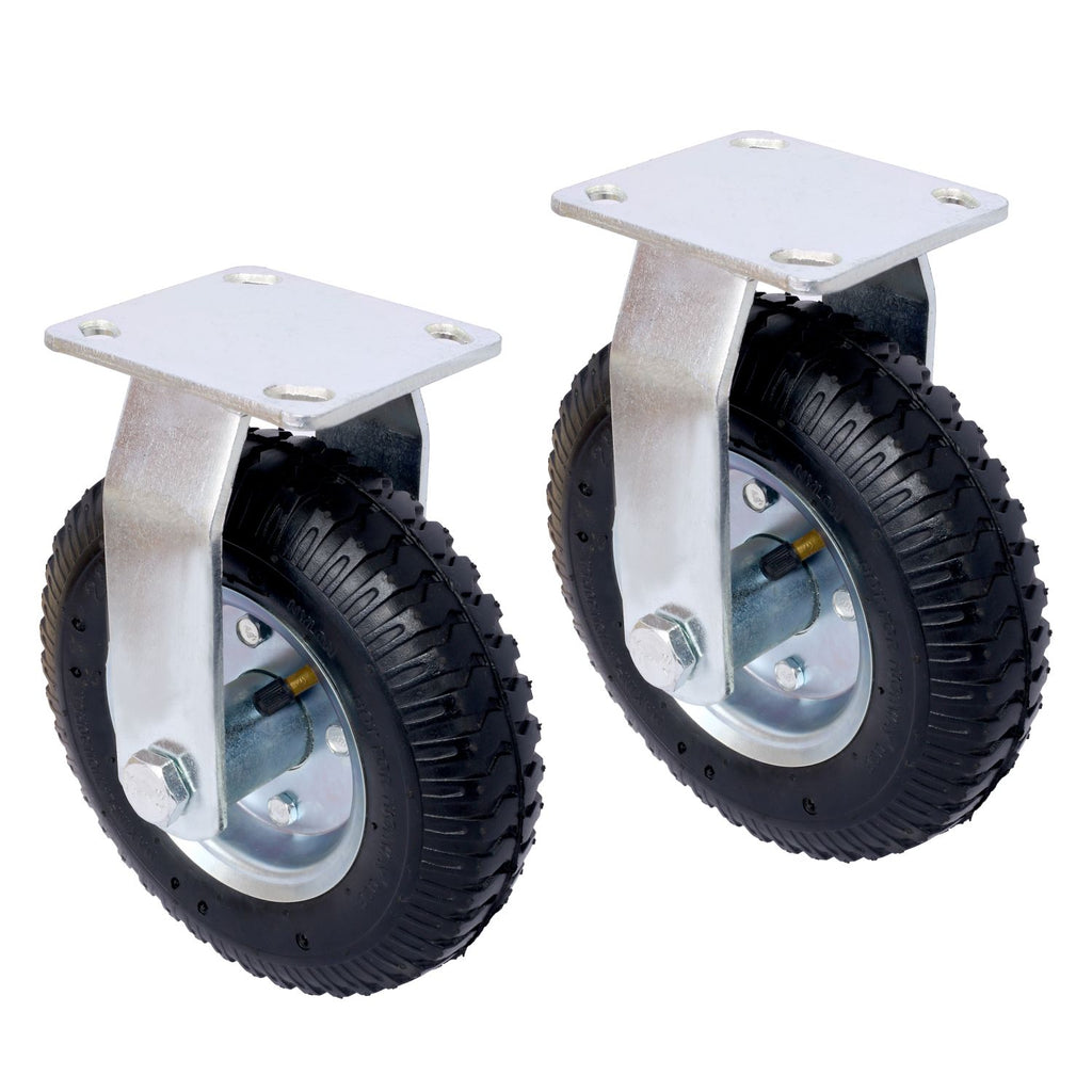 2PCS 8IN CASTER pneumatic tire rigrid, Caster Wheel, Swivel Plate, Steel Hub with Ball Bearings, 5/8-Inch Bore Centered Axle -black