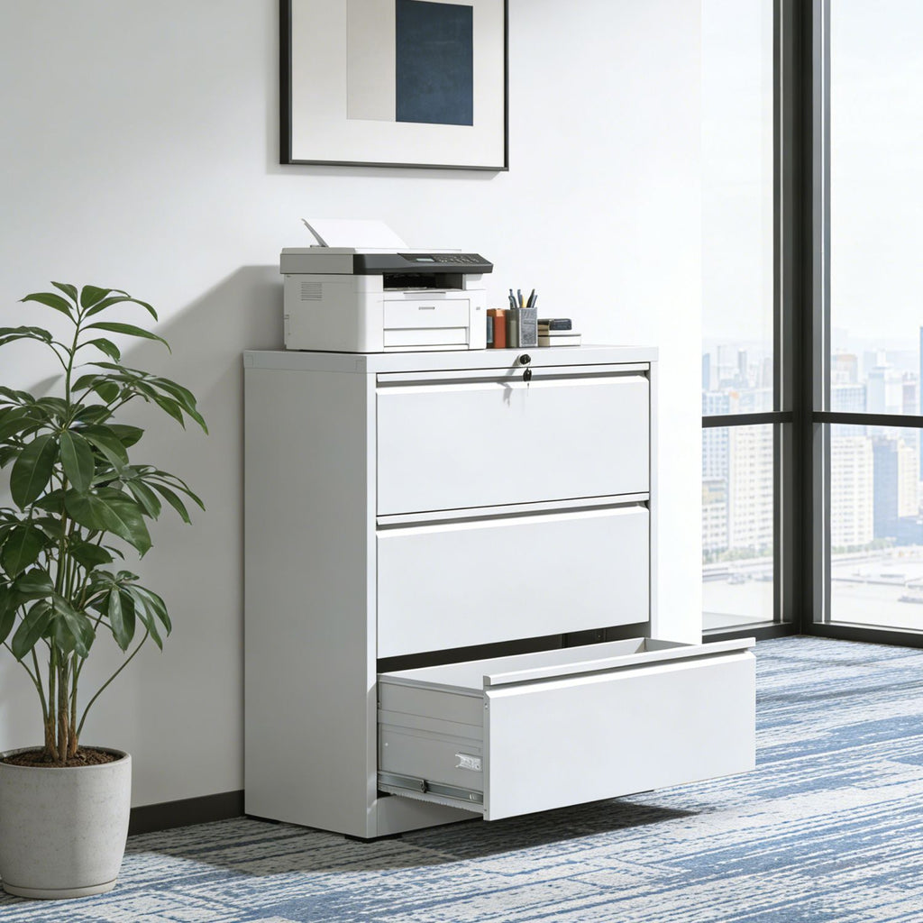 3 Drawer Lateral File Cabinet, 35.4 Inch Wide Metal Filing Cabinet, Locking Heavy Duty File Cabinet for Home Office, Anti-Tip Safety Interlock, Vertical Storage for Letter/Legal/A4 Files