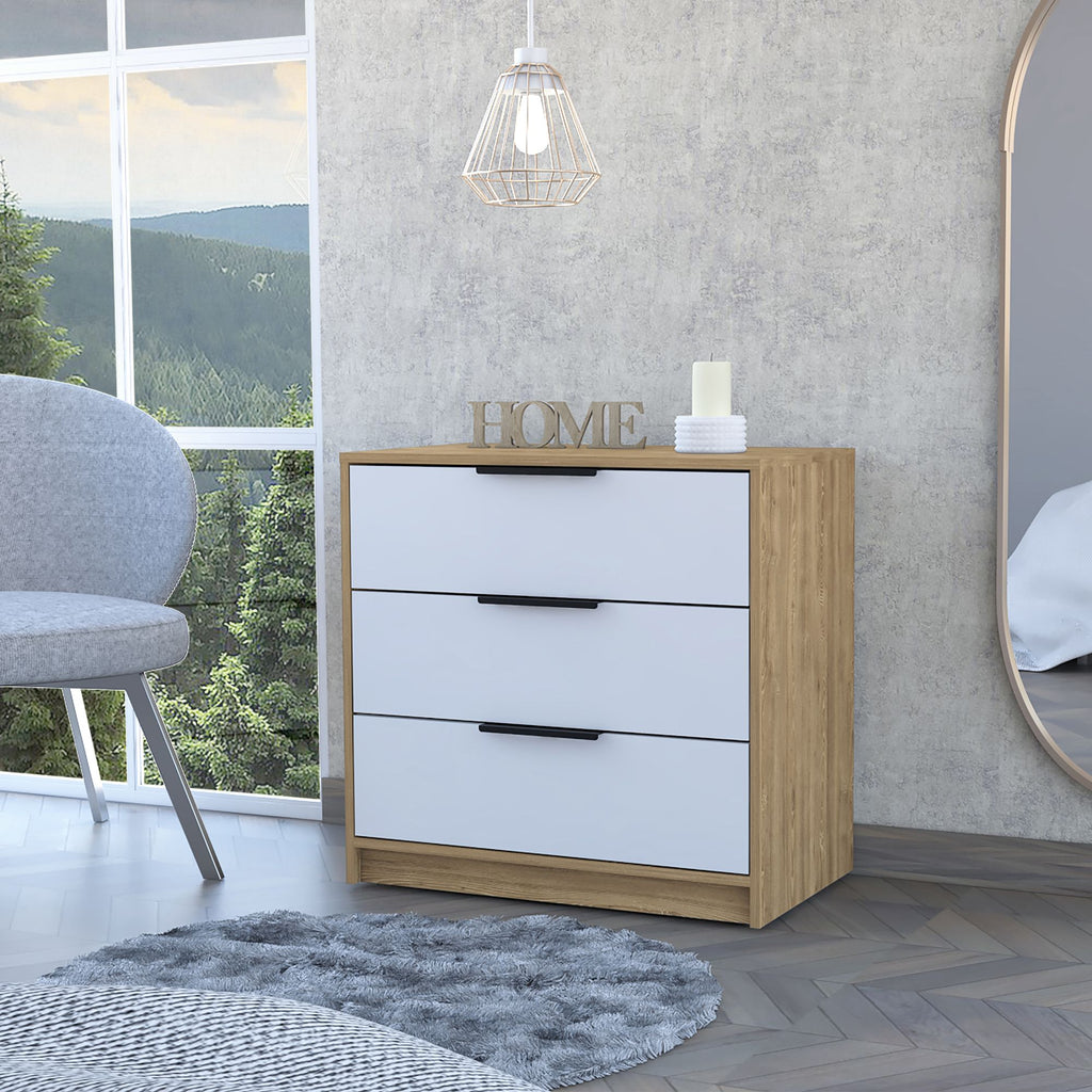 3 Drawers Dresser Maryland, Superior Top, White / Pine Finish