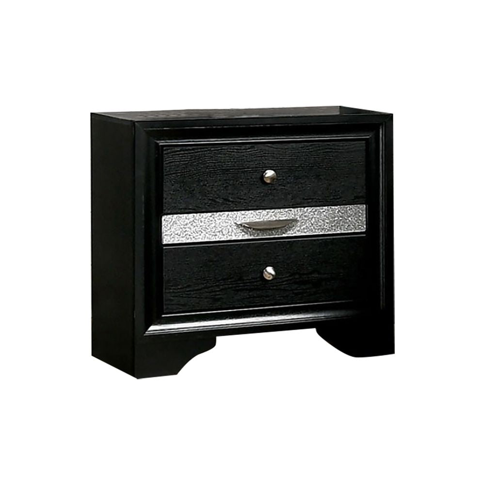 3 Drawers Wooden Nightstand with Pewter Round Knobs, Black
