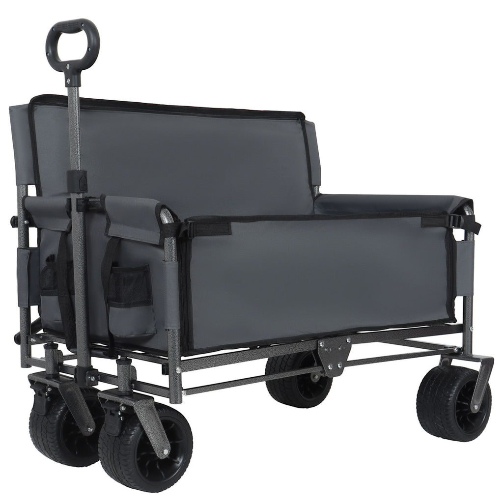 3-in-1 Convertible Folding Wagon Cart with Bench Seat & Storage - 500lbs Heavy-Duty Utility Wagon, 180L Capacity All-Terrain Wheels for Camping, Beach, Sports, Garden, gray