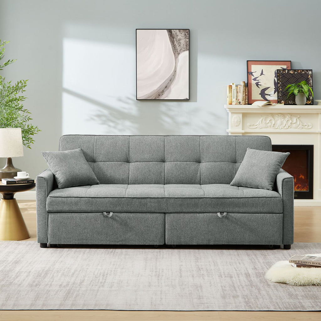3 in 1 Convertible Sleeper Sofa Bed, Modern Fabric Loveseat Futon Sofa Couch Pullout Bed, Small Love Seat Lounge Sofa Reclining Backrest, Pillows, Pockets, Home furniture for Living Room, Grey