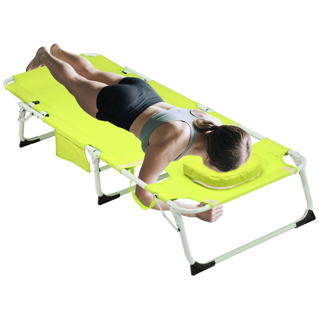 3-in-1 Heavy Duty Tanning Chair with Face Hole Adjustable 5-Position Folding Chaise Lounge Chairs for Outside Portable Lay Flat Beach Lounge Chair for Outdoor Sunbathing Patio Pool Lawn Camping Deck P