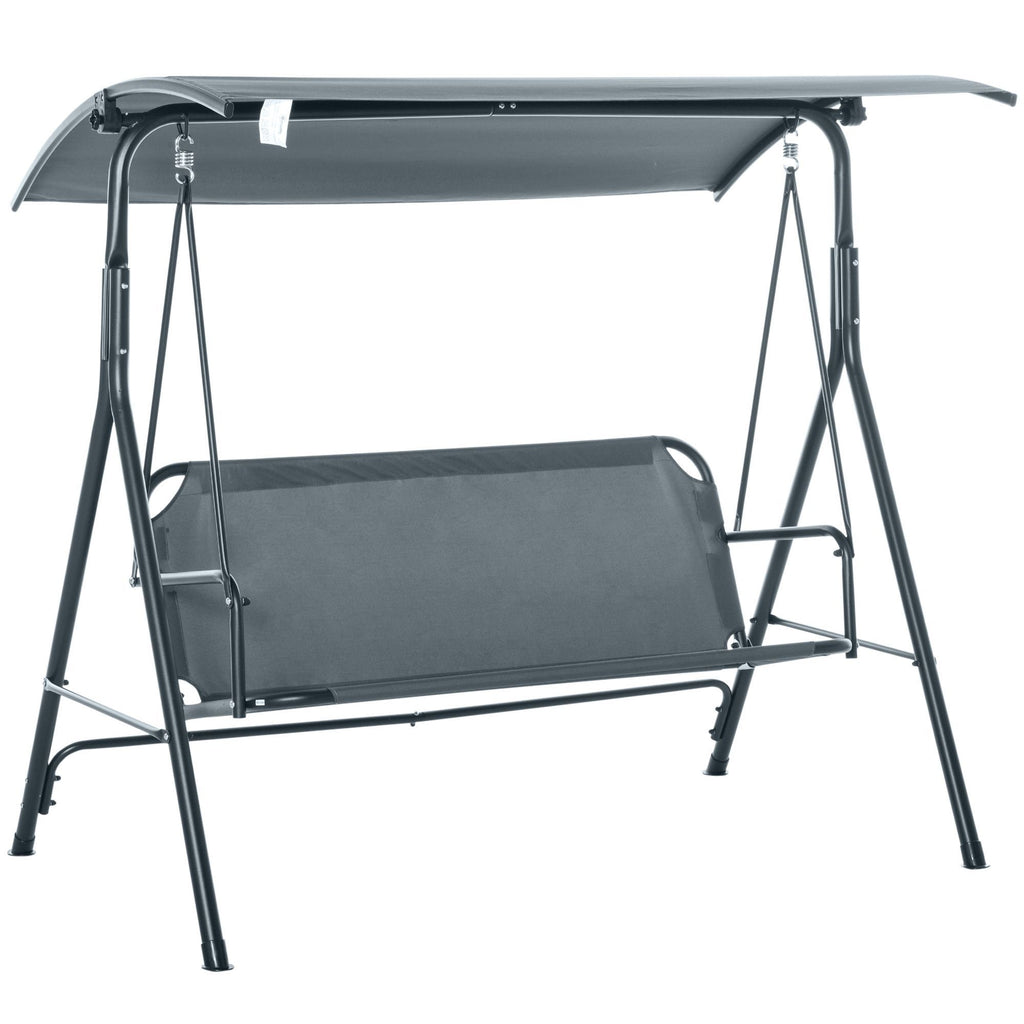 3-Person Porch Swing with Stand, Outdoor Swing for Patio Porch with Adjustable Tilt Canopy and Comfortable Swing Bench-Style Seat, Steel Frame, Gray