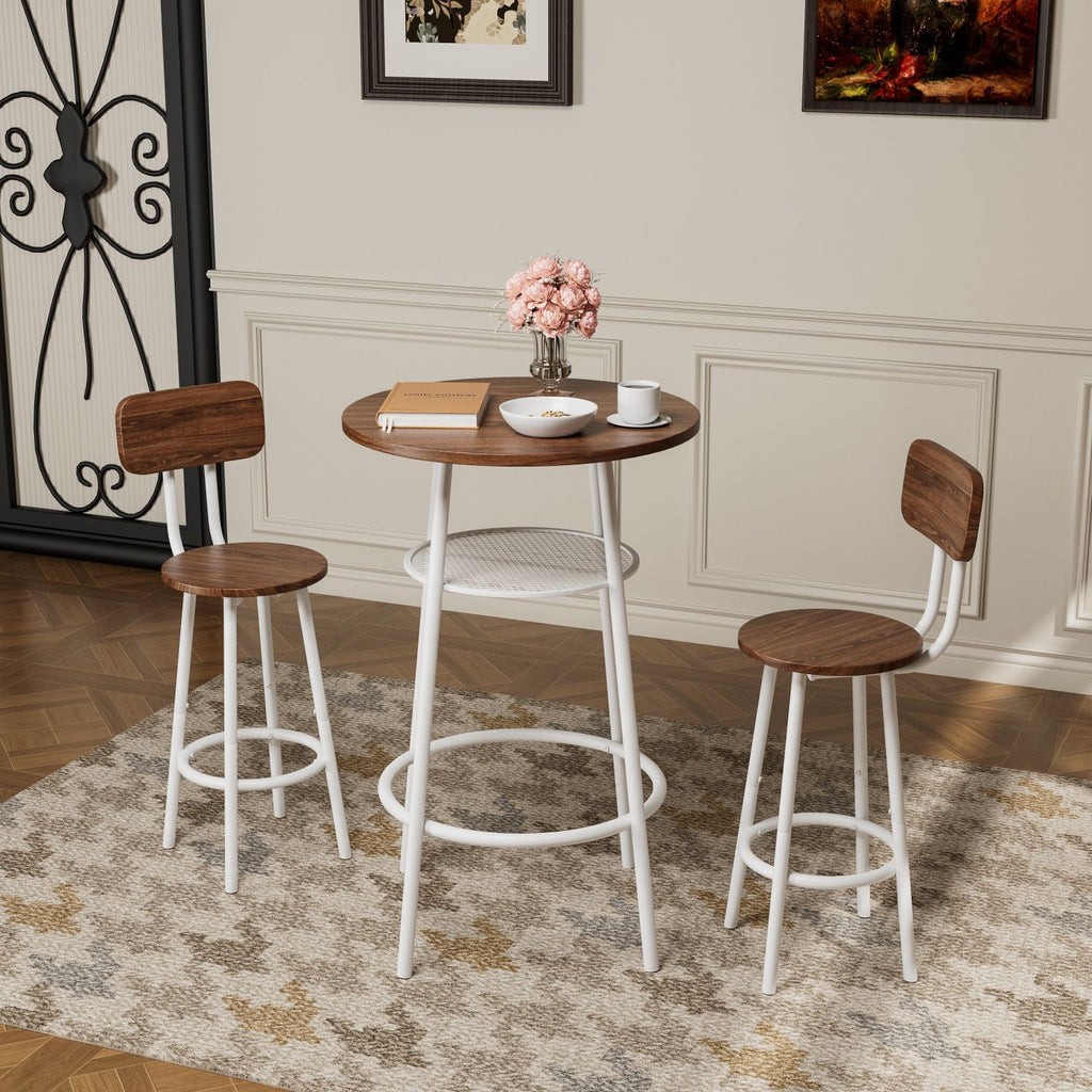 3-Piece Bar Table Set with 2 Bar Stools – Modern Pub Table with Backrests & Storage Shelf