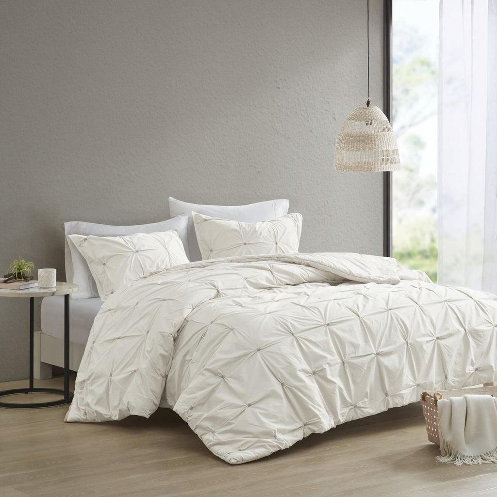 3 Piece Elastic Embroidered Cotton Comforter Set