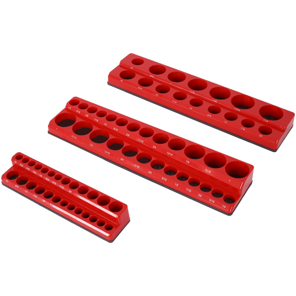 3 Piece SAE Magnetic Socket Organizers, Socket Organizers for Toolboxes, Socket Organizer, Magnetic Socket Holder, Black Tool Box Organizer,red,SAE