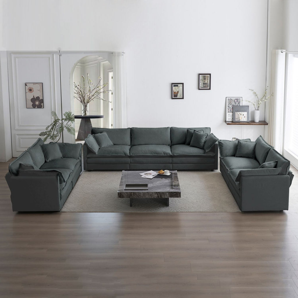 3 Piece Sofa Set Oversized Sofa Comfy Sofa Couch, 2 Pieces of 2 Seater and 1 Piece of 3 Seater Sofa for Living Room, Deep Seat Sofa Gray Chenille
