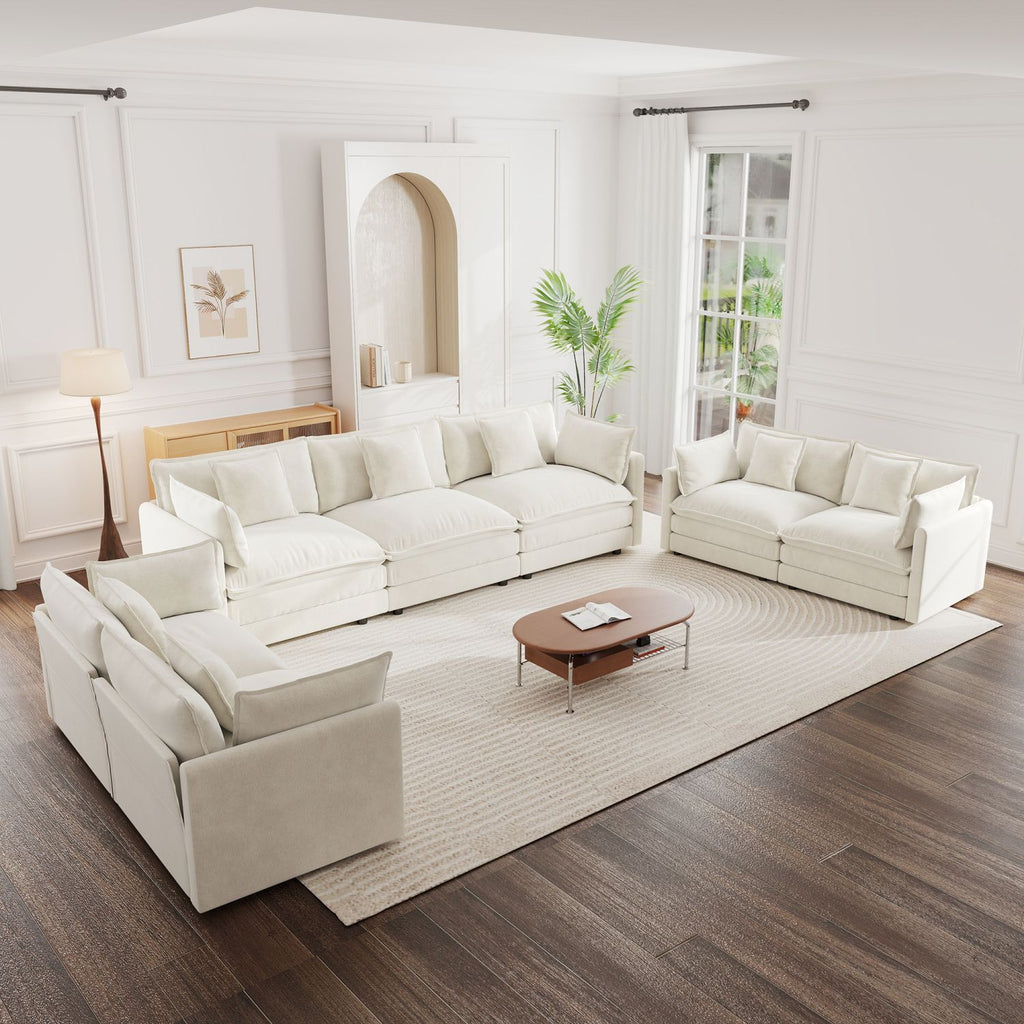 3 Piece Sofa Set Oversized Sofa Comfy Sofa Couch, 2 Pieces of 2 Seater and 1 Piece of 3 Seater Sofa for Living Room, Deep Seat Sofa White Chenille