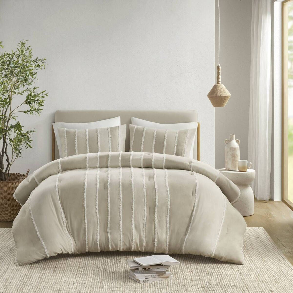 3 Piece Striped Cotton Comforter Set