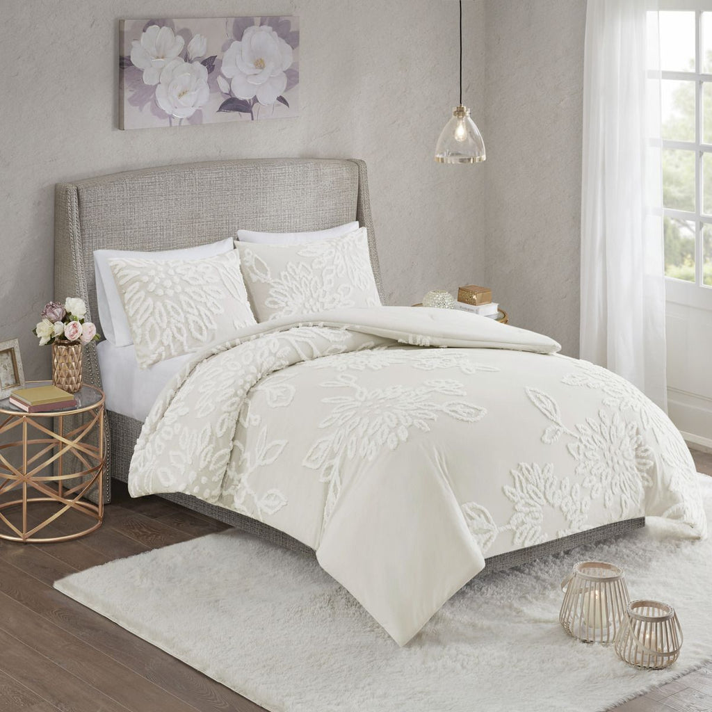 3 Piece Tufted Cotton Chenille Floral Comforter Set