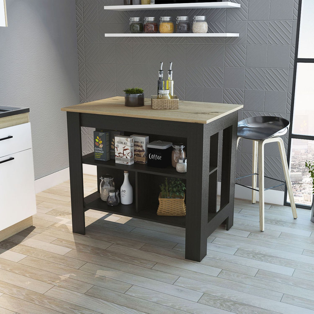 3-Shelf Kitchen Island Wenge and Light Oak