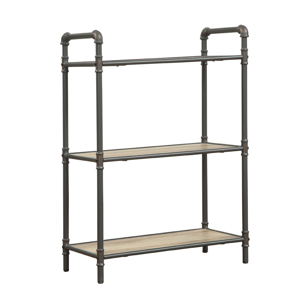 3 Tier Bookshelf with Metal Steel Tube, Antique Oak and Sandy Gray