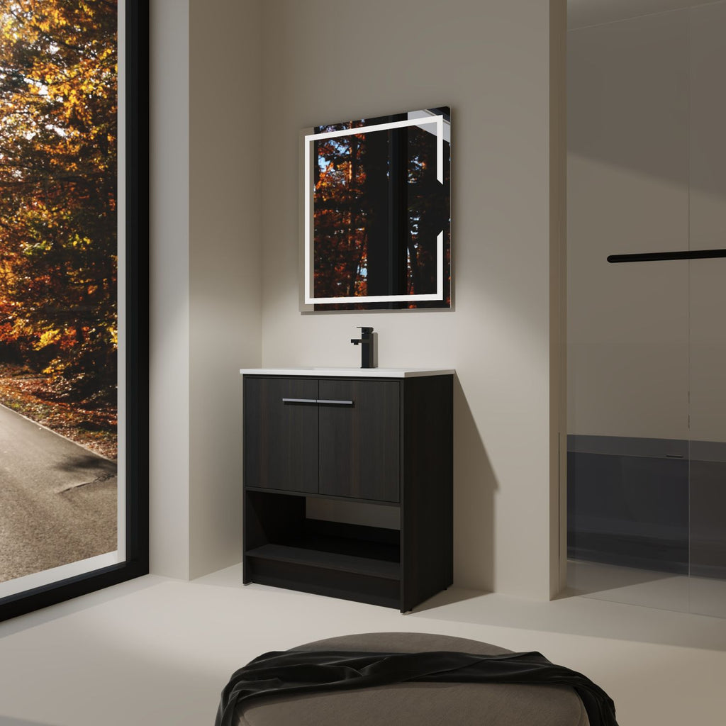 30" Bathroom Vanity with Ceramic Sink, 2 Soft Closing Doors, Freestanding Bathroom Cabinet Vanity, Plywood