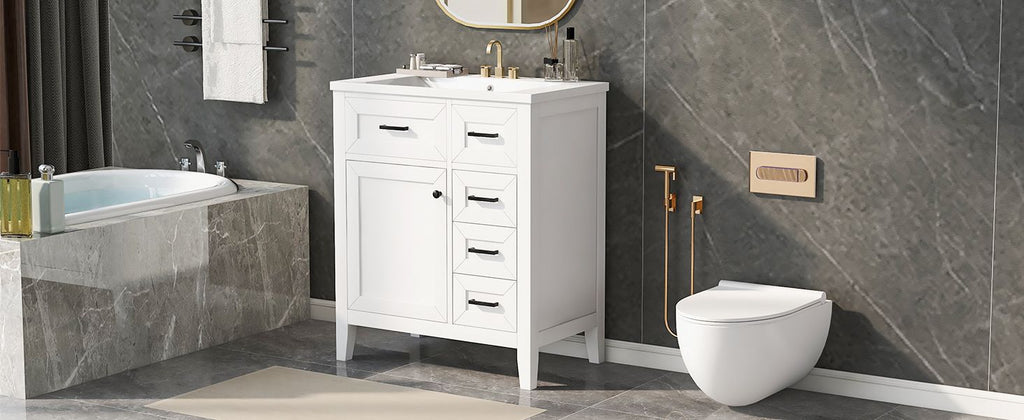 30" Bathroom Vanity with Sink Combo, White Bathroom Cabinet with Drawers, Solid Frame and MDF Board (Old Sku:N725S999222K)