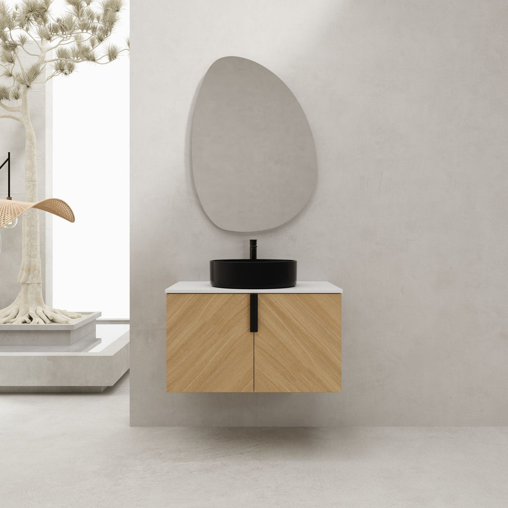 30" Bathroom Vanity With Top Ceramic Art Sink and Artificial Stone Slab, 2-Soft Close Door, Wall-Mounted Mounting Design, Plywood (KD-Packing)
