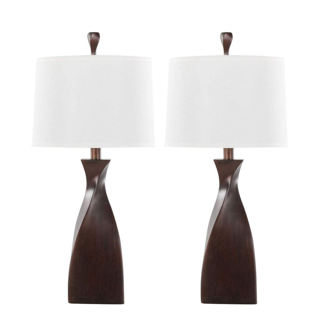 30" Contemporary Polyresin Table Lamp in Copper Bronze Polyresin with Natural Linen Shade from Grandview Gallery - Set of 2