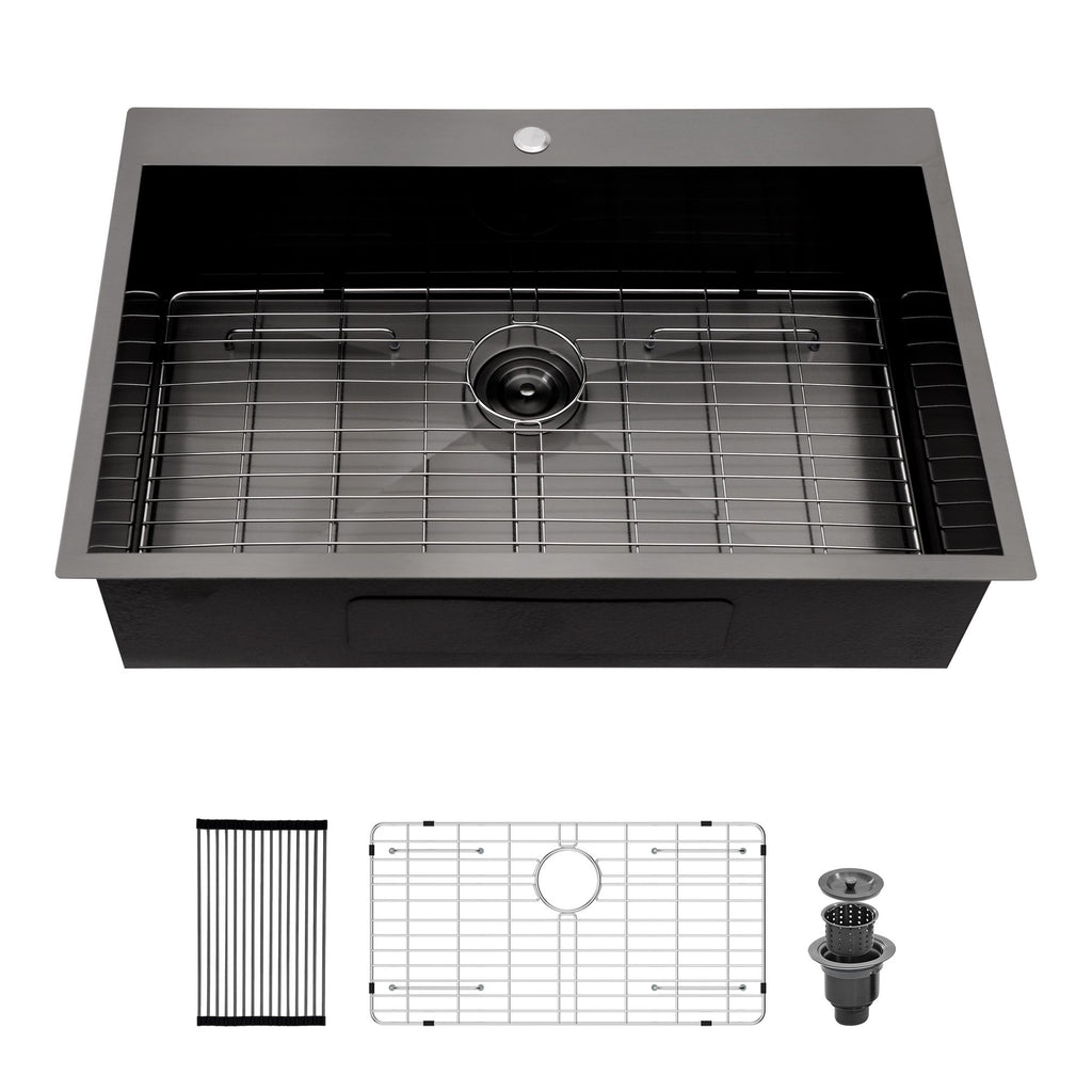30 Drop In Kitchen Sink - Topmount Gunmetal Black Stainless Steel 18 Gauge Singe Bowl Kitchen Sink Basin