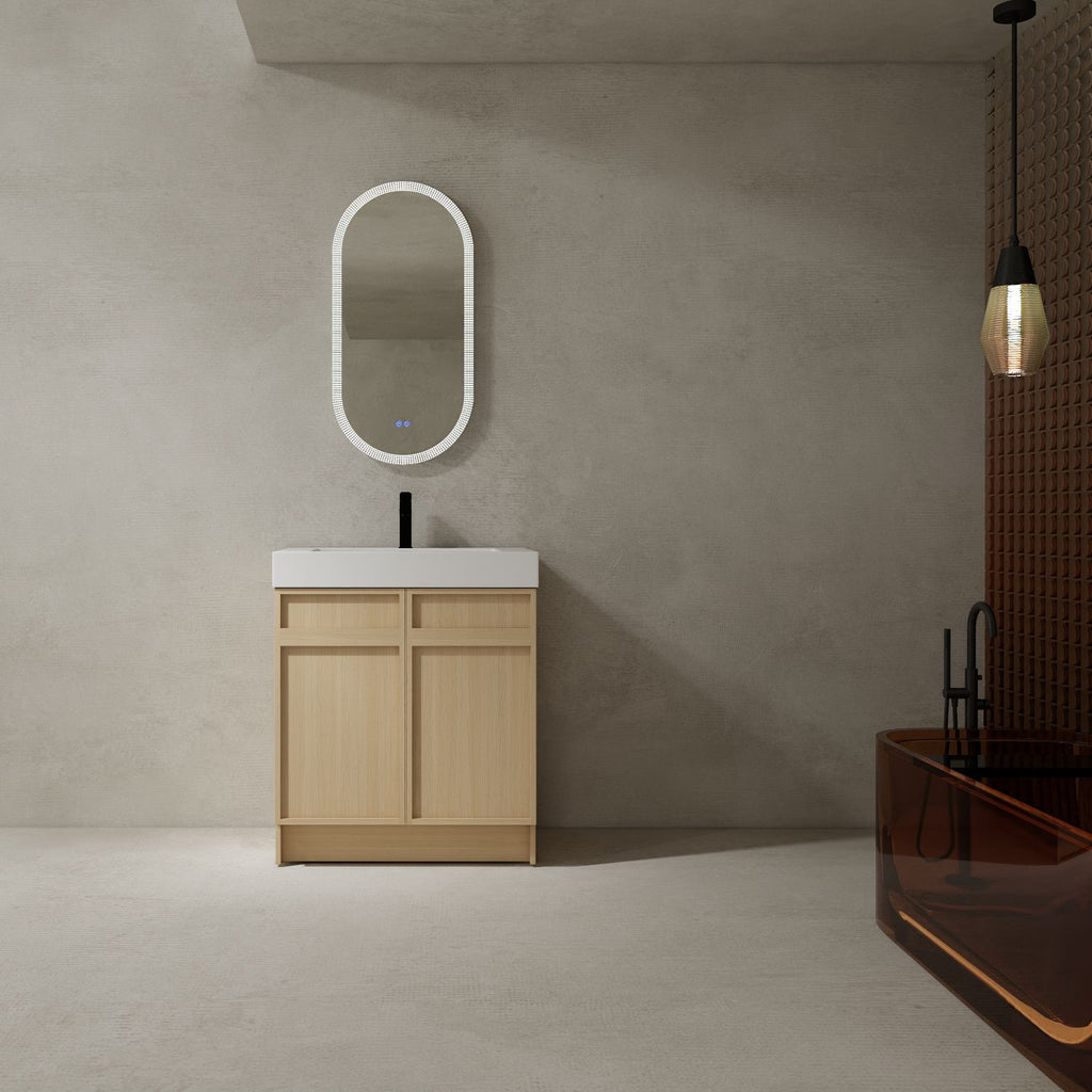 30" Freestanding Bathroom Vanity with White Resin Sink & 2 Soft-Close Cabinet Doors ((KD-PACKING)