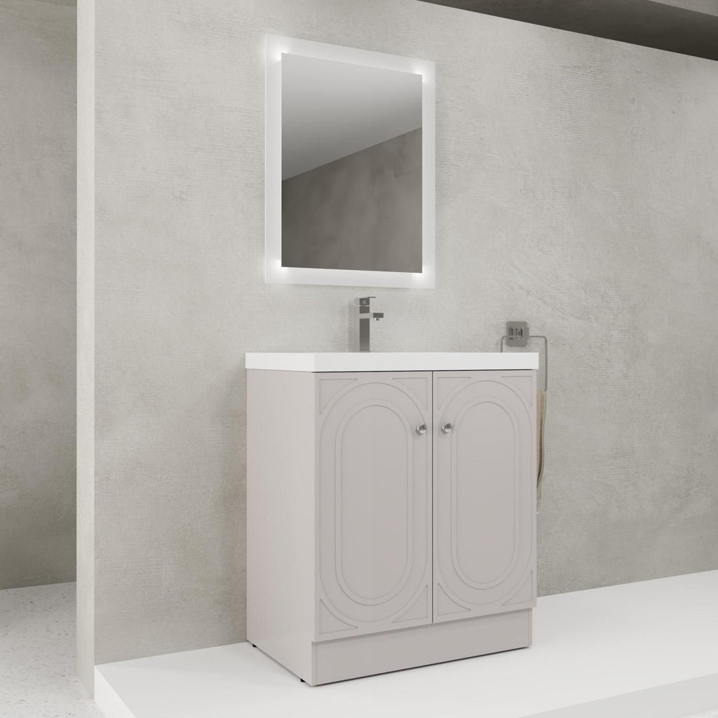 30" Freestanding Bathroom Vanity with White Resin Sink & 2 Soft-Close Cabinet Doors (KD-Packing)