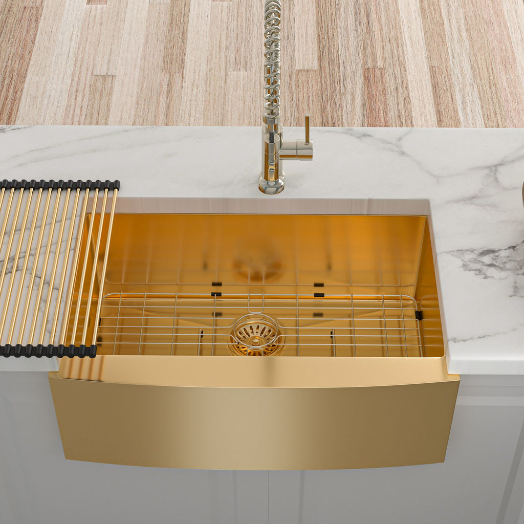 30 Gold Farmhouse Sink - 30 Inch Kitchen Sink Stainless Steel 16 gauge Apron Front Kitchen Sink