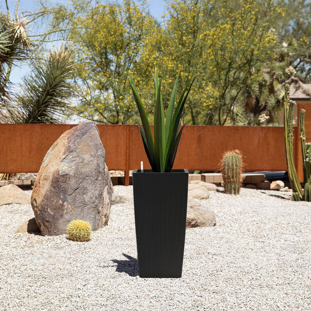 30 in Tall Large Flower Pots Planter with Self-Watering Drainage Holes&Inner Trays Indoor Outdoor Plant Pot with Drain Holes, Water Level Monitor,Inner Bucket for Garden, Patio, Porch, Backyard, Black