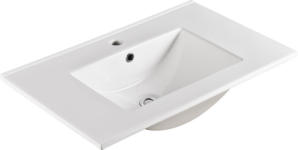 30 Inch Ceramic Vanity Top, 29.9"D x 18.3"W x 6.7"H, Glossy White(Only Basin)