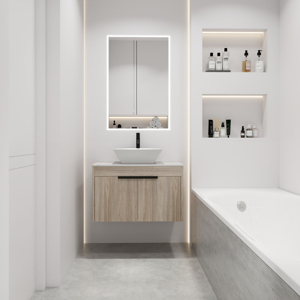 30 " Modern Design Float Bathroom Vanity With Ceramic Basin Set, Wall Mounted White Vanity With Soft Close Door,KD-Packing,KD-Packing,2 Pieces Parcel(TOP-BAB101MOWH)